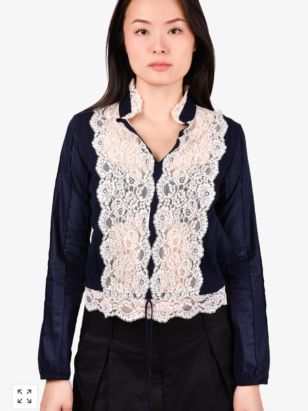 SEE BY CHLOE NAVY Blue LACE DETAIL BLOUSE Wool Blend